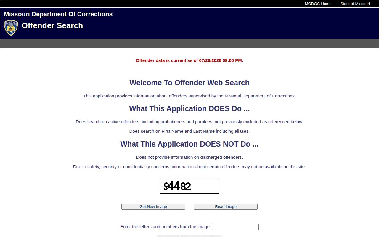 Missouri DOC release search for Clinton County active offenders